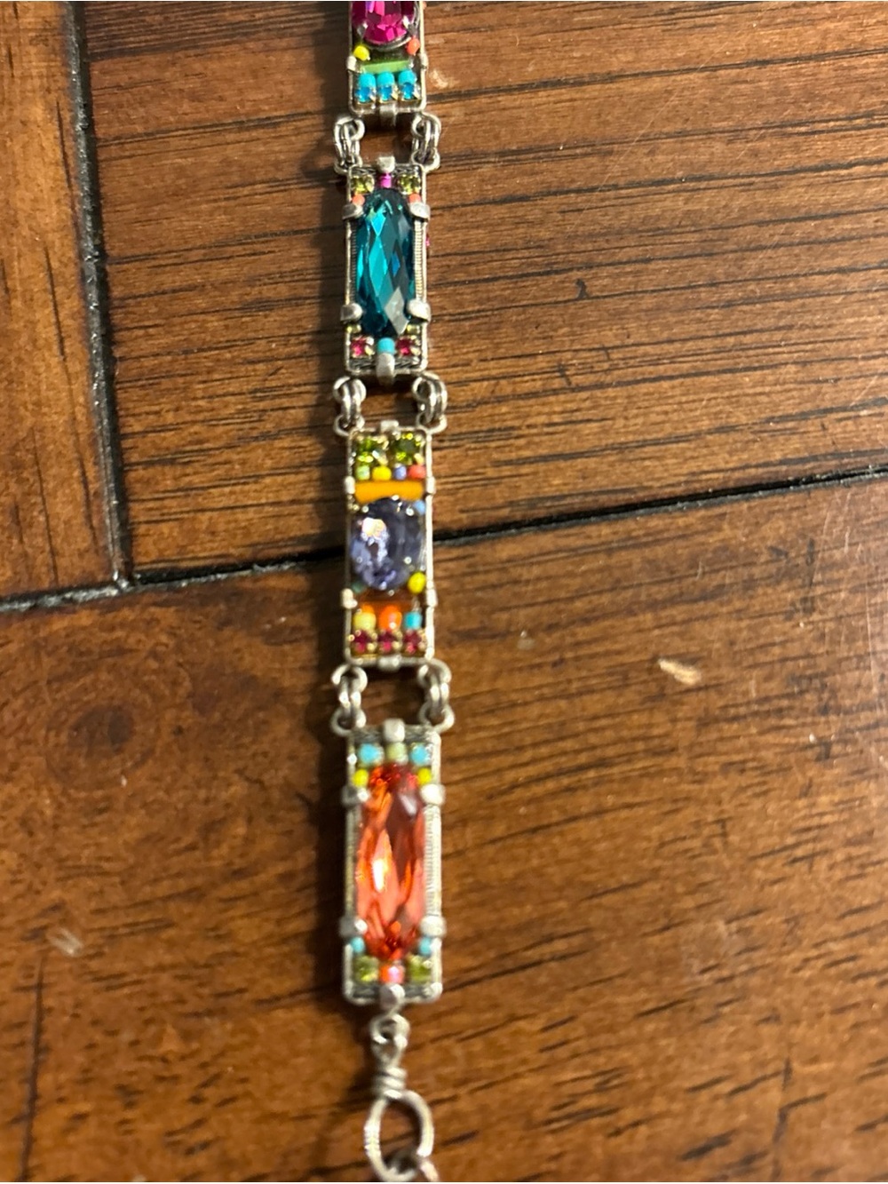7" Adjustable Crystal & Bead Mosaic FIREFLY Bracelet Stunning Color and Shine